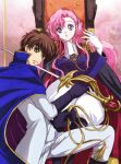  cape code_geass euphemia_li_britannia gloves green_eyes kurimomo kururugi_suzaku long_hair pink_hair purple_eyes short_hair sword violet_eyes weapon 