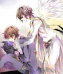  angel_wings bad_id black_hair brown_hair code_geass hold holding karu kururugi_suzaku lelouch_lamperouge mask wings yuzuki_karu zero_(code_geass) 