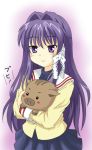  clannad fujibayashi_kyou hair_ribbon hair_ribbons kakushiaji long_hair purple_eyes purple_hair ribbon ribbons school_uniform violet_eyes 