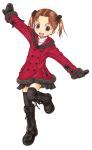  arms_spread boots brown_hair bu-n coat gloves gotou_hisashi green_eyes hair_bobbles hair_ornament ichigo_mashimaro knee_boots matsuoka_miu mittens outstretched_arms scarf short_twintails skirt spread_arms thigh-highs thighhighs traditional_media twintails zettai_ryouiki 