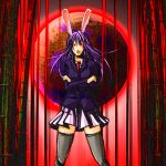  animal_ears bamboo bamboo_forest bunny_ears forest glowing glowing_eyes moon nature necktie pleated_skirt purple_hair rabbit_ears red_eyes red_moon reisen_udongein_inaba skirt solo thigh-highs thighhighs touhou zettai_ryouiki 