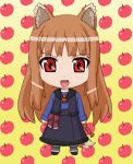  apple brown_hair chibi fang food fruit holo long_hair nendoroid okiyumi_kase red_eyes spice_and_wolf wolf_ears 
