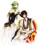  breasts c.c. cc cleavage code_geass dress formal geass green_hair heterochromia lelouch_lamperouge long_hair rahit short_hair sword weapon yellow_eyes 