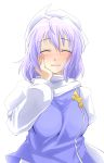  batsu_(pixiv167105) blush breasts close-up closed_eyes hand_on_own_cheek hand_on_own_face happy hat large_breasts lavender_hair letty_whiterock purple_hair short_hair smile solo touhou 