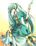  bow dress green_eyes green_hair hatsune_miku karu long_hair spring_onion twintails vocaloid yuzuki_karu 