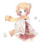  blonde_hair blue_eyes hair_ornament kagamine_rin lowres maimu_(polka) scarf short_hair snowflake snowflakes vocaloid 