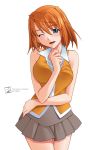  highres hozumi_takashi mai_hime my-hime orange_hair school_uniform short_hair simple_background skirt tokiha_mai wink 