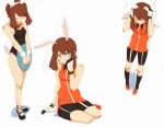  animal_ears bike_shorts brown_hair bunny_ears bunnysuit haruka_(pokemon) kikikiku maid pokemon rabbit_ears sketch translation_request 
