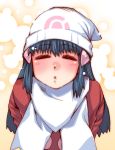  1girl blue_hair blush closed_eyes hat hikari_(pokemon) hikari_(pokemon)_(remake) incoming_kiss kiss long_hair pokemon pokemon_(game) pokemon_dppt scarf solo takanashi_ringo 