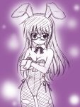  bunny_ears bunnysuit fishnet_pantyhose fishnets glasses hayate_no_gotoku! kijima_saki lineart long_hair masakichi_(crossroad) monochrome pantyhose purple purple_background rabbit_ears torn_clothes torn_pantyhose 