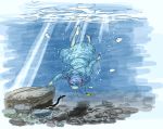  barefoot blue_hair eel eels kawashiro_nitori key kobushi oekaki short_hair touhou underwater 