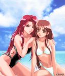  2girls beach bikini brown_hair cleavage game_cg long_hair redhead swimsuit tagme 