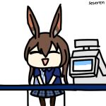  1girl amiya_(arknights) animated_gif arknights bowing cashier convenience_store rabbit_ears seseren 