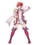  1girl arm_guards armor boots breasts dress elbow_gloves fire_emblem fire_emblem_heroes fire_emblem_if full_body garter_straps gloves haccan highres hinoka_(fire_emblem_if) looking_at_viewer official_art red_boots red_eyes redhead scarf short_dress short_hair shoulder_armor small_breasts smile solo standing thigh-highs thigh_boots transparent_background white_scarf zettai_ryouiki 