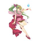  1girl absurdres chiki dress eyebrows_visible_through_hair fire_emblem fire_emblem:_mystery_of_the_emblem fire_emblem_heroes full_body green_eyes green_hair hair_ornament highres itou_noiji jewelry long_hair open_mouth pink_dress pointy_ears ponytail shoes short_dress simple_background sleeveless solo tiara very_long_hair white_background 