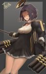  1girl 2016 artist_name breasts commentary_request covered_navel gloves highres kantai_collection long_sleeves looking_at_viewer mechanical_halo medium_breasts open_mouth short_hair tatsuta_(kantai_collection) weapon 