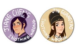  2boys alt_text bindi black_eyes brown_hair character_name chinese_clothes commentary cropped_shoulders dimple english_commentary english_text facial_mark frown hanfu hawberries huadian jiang_cheng jin_(headwear) jin_guangyao long_hair male_focus modao_zushi multiple_boys portrait purple_background purple_hair purple_hanfu smile tang_jin_(headwear) topknot violet_eyes xiao_guan_(headdress) yellow_background yellow_hanfu yuanlingpao 