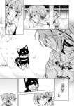  1girl akebono_(kantai_collection) blush breasts comic dog flower greyscale hair_flower hair_ornament kantai_collection kotatsu_(kotatsu358) monochrome puppy snow solo 