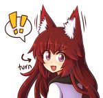  ! &gt;:d 1girl :3 :d animal_ears blush ear_twitch fang imaizumi_kagerou long_hair looking_at_viewer open_mouth red_eyes revision simple_background smile solo spoken_exclamation_mark touhou white_background wolf_ears wool_(miwol) 