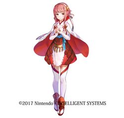  1girl capelet company_name fire_emblem fire_emblem_heroes fire_emblem_if fuji_choko full_body hairband official_art pink_eyes pink_hair sakura_(fire_emblem_if) sandals simple_background solo thigh-highs white_background 