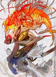  absurdres animal_focus blue_eyes body_fur brown_fur colored_sclera commentary_request dated fiery_hair fire from_side highres infernape monkey no_humans parted_lips pokemon pokemon_(creature) pokemon_focus signature solo sukepmonster tail teeth white_fur yellow_sclera 