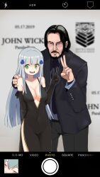   1boy formal g11_(girls_frontline) girls_frontline hk416_(girls_frontline) john_wick john_wick_(character) long_hair multiple_girls nightgown short_hair tuxedo v