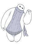  arm_at_side baymax big_hero_6 commentary_request full_body hand_up looking_at_viewer meme_attire no_pants ribbed_sweater sleeveless solo sweater tomo_(yukinko3217) virgin_killer_sweater white_background 