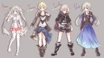  4girls ahoge blonde_hair blush braid casual contemporary fate/apocrypha fate/grand_order fate/prototype fate/prototype:_fragments_of_blue_and_silver fate_(series) jeanne_alter lancer_(fate/prototype_fragments) long_hair looking_at_viewer marie_antoinette_(fate/grand_order) multiple_girls ruler_(fate/apocrypha) simple_background single_braid skirt smile twintails very_long_hair yellow_eyes 