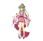  1girl absurdres chiki dress eyebrows_visible_through_hair fire_emblem fire_emblem:_mystery_of_the_emblem fire_emblem_heroes full_body green_eyes green_hair hair_ornament highres itou_noiji jewelry long_hair looking_at_viewer pink_dress pointy_ears ponytail shoes short_dress simple_background sleeveless smile solo tiara very_long_hair white_background 
