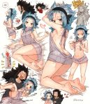  1boy 1girl ass backless_outfit barefoot black_hair blood blue_hair blush breasts butt_crack fairy_tail feet gajeel_redfox levy_mcgarden navel nosebleed piercing rusky small_breasts soles spiky_hair stomach sweat tattoo tickling toes trembling turtleneck virgin_killer_sweater wardrobe_error 