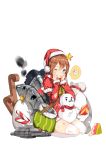  1girl absurdres battleship_girl blue_eyes boqboq breasts brown_hair hat highres looking_at_viewer original santa_costume santa_hat sleigh small_breasts snowman solo 