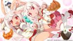  1boy 2girls :&lt; animal_ears blue_hair blush_stickers breasts bunny_pose cake candy copyright croissant demon_boy demon_tail demon_wings flat_chest food full_body horns kirara_ookami long_hair low-tied_long_hair mini_wings multiple_girls official_art open_mouth pie pink_hair pointy_ears pop-up_story rabbit_ears red_eyes ruri_ookami school_uniform short_hair siblings sisters skirt smile tail takura_mahiro triangle_mouth ufo violet_eyes white_hair wings ziz_glover 