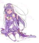  dress emilia_(re:zero) long_hair purple_eyes re:zero_kara_hajimeru_isekai_seikatsu white_hair 