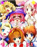  &gt;:d :d ;d arcana_heart blonde_hair blue_eyes bow card_captor_sakura character_request copyright_request crossover fang fingerless_gloves glasses gloves green_eyes hair_bow hat honchu index_finger_raised kaname_madoka kinomoto_sakura kirisame_marisa lyrical_nanoha magical_girl mahou_shoujo_lyrical_nanoha mahou_shoujo_madoka_magica multiple_crossover one_eye_closed open_mouth orange_hair pink_eyes pink_hair red_bow smile takamachi_nanoha touhou translation_request twintails white_gloves witch_hat yasuzumi_yoriko yellow_eyes 
