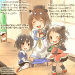  3girls :d ^_^ ^o^ animal black_eyes black_gloves black_hair black_legwear black_skirt brown_eyes brown_hair closed_eyes commentary_request dated day double_bun elbow_gloves gloves haguro_(kantai_collection) hamster holding holding_microphone instrument kantai_collection kirisawa_juuzou microphone multiple_girls music naka_(kantai_collection) neckerchief non-human_admiral_(kantai_collection) open_mouth playing_instrument playing_piano red_shoes sailor_collar school_uniform serafuku shoes short_hair skirt smile traditional_media translation_request twitter_username uniform white_legwear younger yukikaze_(kantai_collection) 