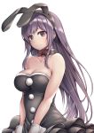  1girl animal_ears bare_shoulders big_wednesday breasts bunny_girl bunny_tail bunnysuit detached_collar large_breasts long_hair original purple_hair rabbit_ears smile solo tail upper_body violet_eyes white_background wrist_cuffs 