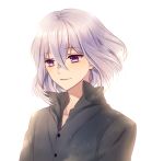  1boy collared_shirt honebami_toushirou male_focus shirt smile touken_ranbu upper_body violet_eyes white_hair yuzuki_kaoru 