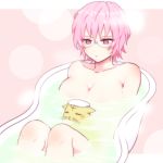  1girl anpu bathing bathtub breasts cat genderswap genderswap_(mtf) koro_(koinori) koro_(pixiv825965) large_breasts nude pink_hair saiki_kusuko saiki_kusuo saiki_kusuo_no_psi_nan short_hair solo towel towel_on_head violet_eyes water wet 