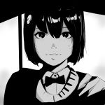  1girl absurdres black_eyes black_hair blush faiz_azhar highres ilya_kuvshinov_(style) looking_at_viewer original short_hair smile solo 