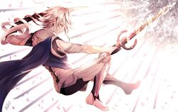  1boy armor atoatto cape fire_emblem fire_emblem_if holding holding_weapon male_focus male_my_unit_(fire_emblem_if) my_unit_(fire_emblem_if) petals sword weapon white_background white_hair 