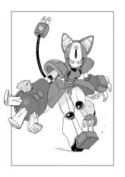  1girl animal_ears animal_hands birdhatter cable cable_tail cat_ears cat_paws full_body greyscale humanoid_robot joints mechanical_arms mechanical_tail medarot medarot_2 monochrome no_mouth no_nose oversized_forearms oversized_limbs peppercat robot robot_girl solo tail 
