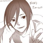  1boy close-up male_focus mina0119 monochrome pov smile solo touken_ranbu twitter_username yagen_toushirou 