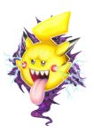  abdul_attamimi absurdres creature electricity floating full_body fusion ghost grey_eyes highres king_boo super_mario_bros. no_humans open_mouth pikachu pokemon sharp_teeth simple_background super_mario_bros. teeth tongue tongue_out traditional_media white_background 