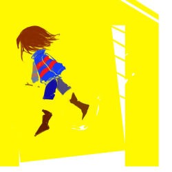  1other 2018 2d ambiguous_gender blue_shorts blue_sweater boots brown_boots brown_hair digital_media double_horizontal_stripe frisk_(undertale) full_body horizontal-striped_clothes human long_sleeves no_lineart other_focus painterly red_stripes short_hair shorts simple_background solo striped_clothes striped_sweater sweater two-tone_background two-tone_sweater undertale utdr_(toby_fox) veah3 white_background yellow_background 