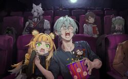  corin_wickes ellen_joe ju_fufu long_hair medium_hair movie_theater multiple_boys multiple_girls short_hair theater von_lycaon wise_(zenless_zone_zero) zenless_zone_zero 