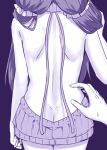 1girl arm_at_side ass back bare_back butt_crack clenched_hand cowboy_shot dimples_of_venus dress from_behind love_live! love_live!_school_idol_project monochrome open-back_dress pov pov_hands purple scrunchie sky_(freedom) solo_focus sweatdrop toujou_nozomi turtleneck twintails virgin_killer_sweater 