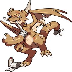  1other applying_bandages bandaged_arm bandaged_tail bandages blue_eyes broken_horn clenched_teeth dragon dragon_village_(series) dragon_village_collection furrowed_brow furry game_cg hand_on_own_knee horns injury mouth_hold official_art one_eye_closed scar scar_across_eye scar_on_face scars_all_over scrape severed_tail standing standing_on_one_leg teeth third-party_source torn_wings transparent_background vegabond_(dragon_village) wings 