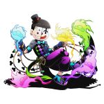  1boy alpha_transparency aura belt black_eyes black_hair blue_bow blue_bowtie blue_gloves bow bowtie chains clown_mask cosplay divine_gate fingerless_gloves floating gloves half_mask hat loki_(divine_gate) loki_(divine_gate)_(cosplay) looking_at_viewer male_focus mask matsuno_osomatsu mini_hat mini_top_hat official_art osomatsu-kun osomatsu-san pinstripe_pattern shadow short_hair short_sleeves smile solo spades_(playing_card) striped top_hat transparent_background ucmm waistcoat 