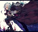  1boy ascot boots cape edmond_dantes_(fate/grand_order) fate/grand_order fate_(series) gloves irorigumi jewelry long_hair male_focus ponytail red_eyes solo white_hair 