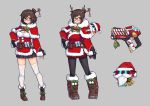  1girl adapted_costume alternate_costume alternate_hairstyle bangs beads beard bell belt belt_pouch black-framed_eyewear black_gloves black_legwear black_skirt boots bow bowtie breasts brown_boots brown_eyes brown_hair capelet christmas christmas_costume cleavage cleavage_cutout coat cross-laced_footwear dress drone energy_gun eyebrows_visible_through_hair facial_hair floating full_body fur-trimmed_boots fur-trimmed_jacket fur_boots fur_coat fur_trim glasses gloves gun hair_bun hair_ornament hair_stick hand_on_hip highres jacket jingle_bell knee_boots lace-up_boots large_breasts long_sleeves looking_at_viewer machinery mei_(overwatch) mustache overwatch pantyhose parka pleated_skirt pom_pom_(clothes) ray_gun robot short_hair sidelocks skirt smile snowball_(overwatch) solo standing terras thigh-highs weapon white_legwear winter_clothes winter_coat 